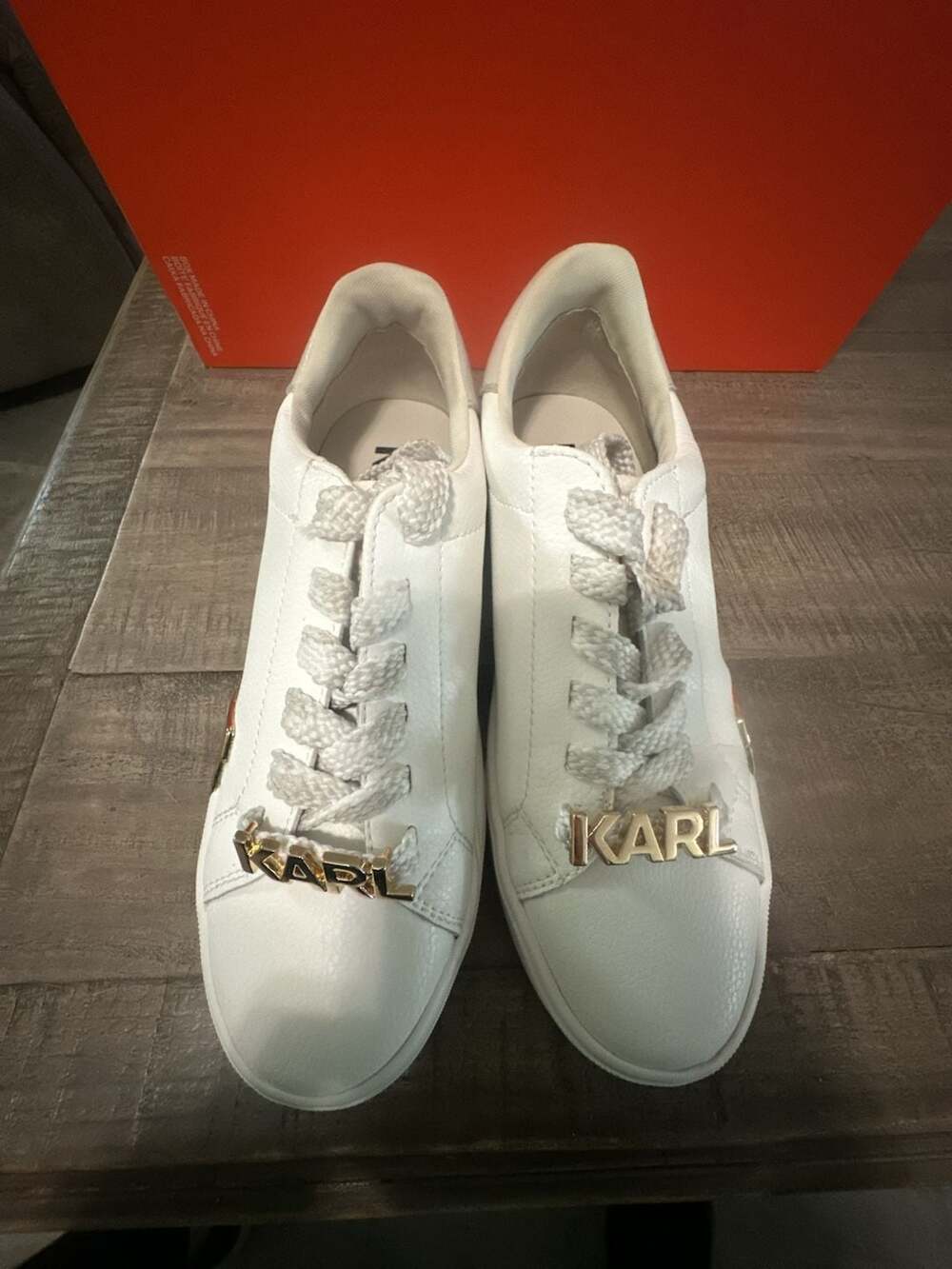 Karl Lagerfeld White Platform Sneakers with Gold Logo Hardware size 5 - Picture 2 of 4